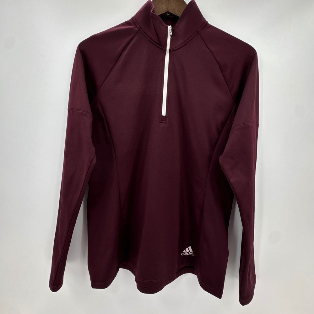 Adidas Golf Shirt Womens Large Plum Burgundy Performance Quarter Zip Mock Neck